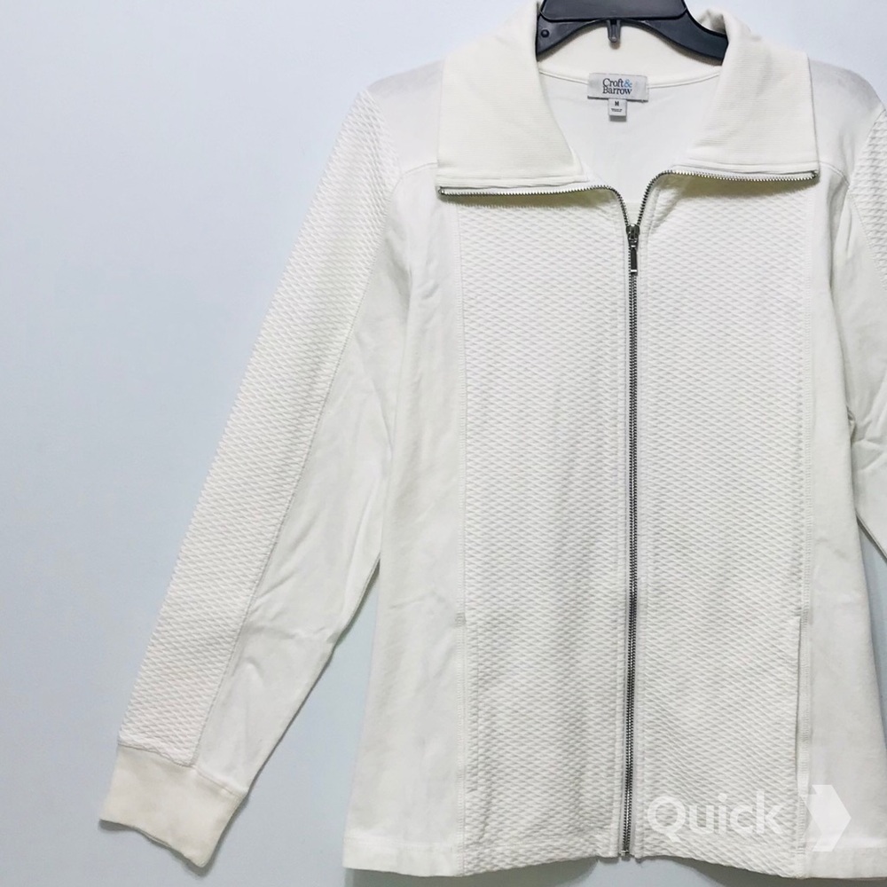 M - New Croft & Barrow Lightweight Track Jacket in Ivory - Picture 2 of 11